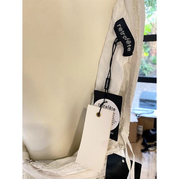 Retrofete Ella Dress One Shoulder Sequin Tie Mini White Small - Picture 3 of 9